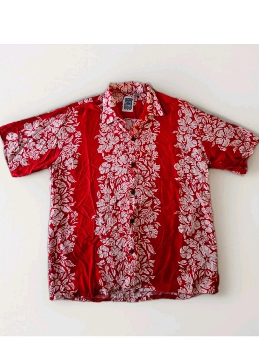 Vintage Ocean Current Red Hawaiian Floral Short-Sleeve Button-Down Shirt